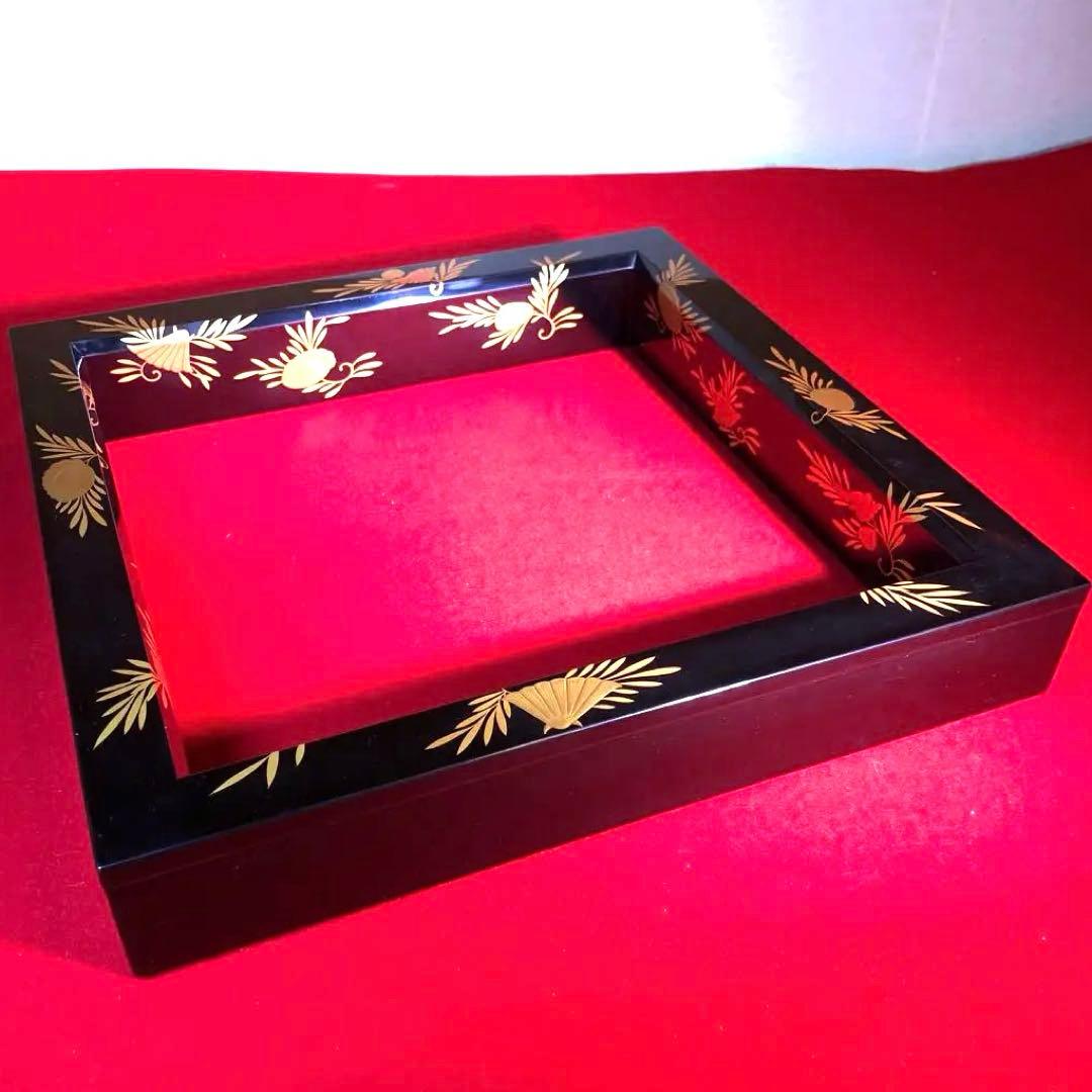 【茶道具】岡本陽斎作　海松貝蒔絵黒塗炉縁