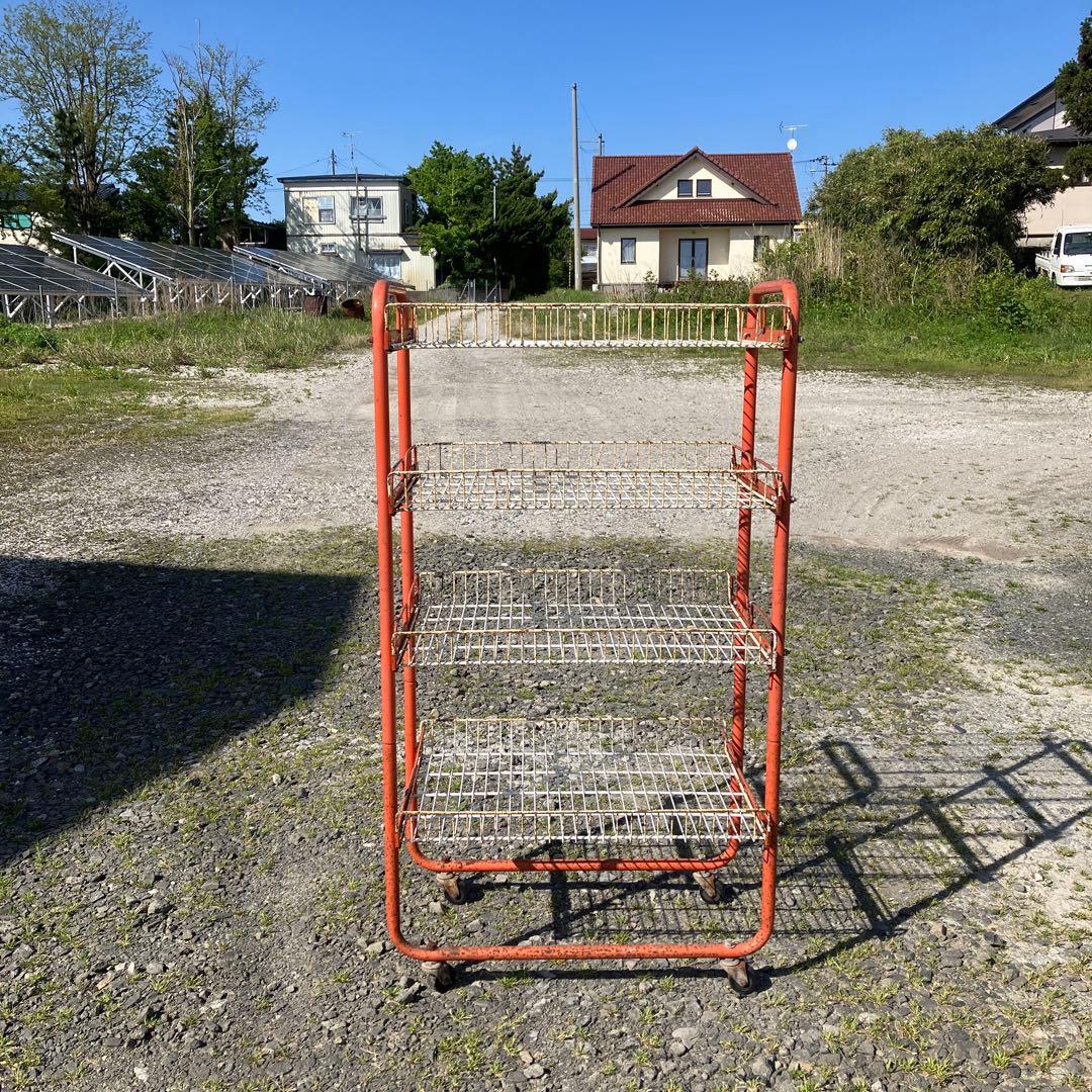 昭和レトロ オレンジ 商店 陳列棚 ラック ワゴン 4段 ジャンクガーデン