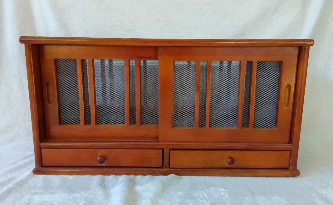 引き出し付き蝿帳　収納棚　両面開き　食器棚　食品保存キャビネット　レトロ