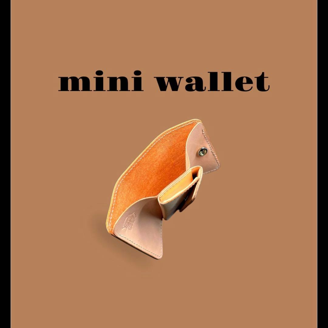 レザーカービング 三つ折りミニウォレット フラワー/カエル