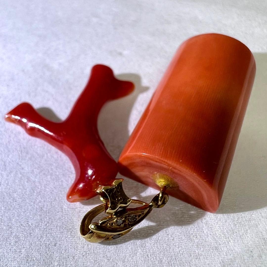 1K18刻印　ダイヤ入　本赤珊瑚　ネックレストップ　2点　10.7g