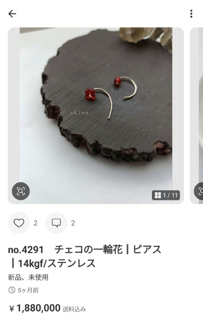 no.4289　レッドコーラル×ヘマタイト║ピアス/イヤリング║ステンレスピアス