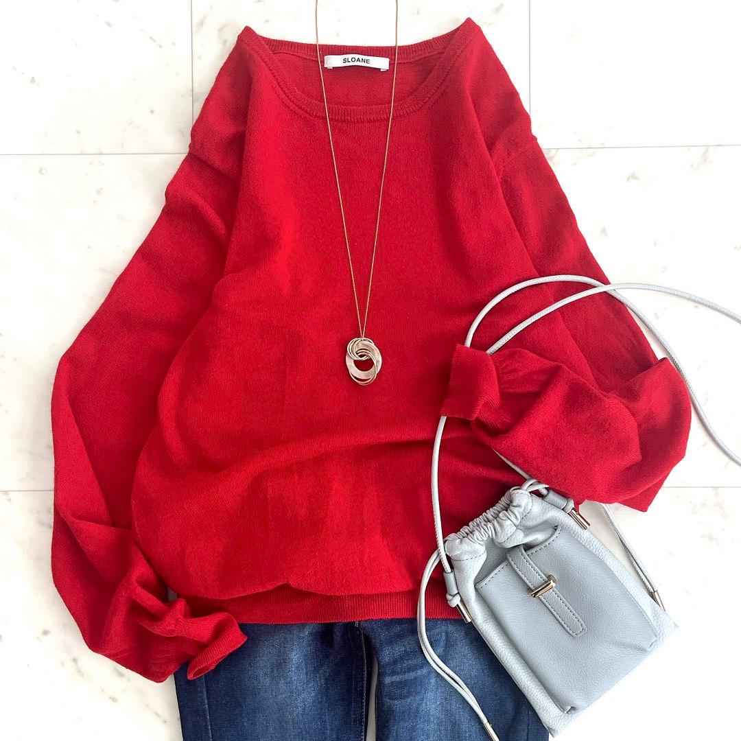 スローン ニット セーター 14G メリノウール 日本製 レッド 赤 4