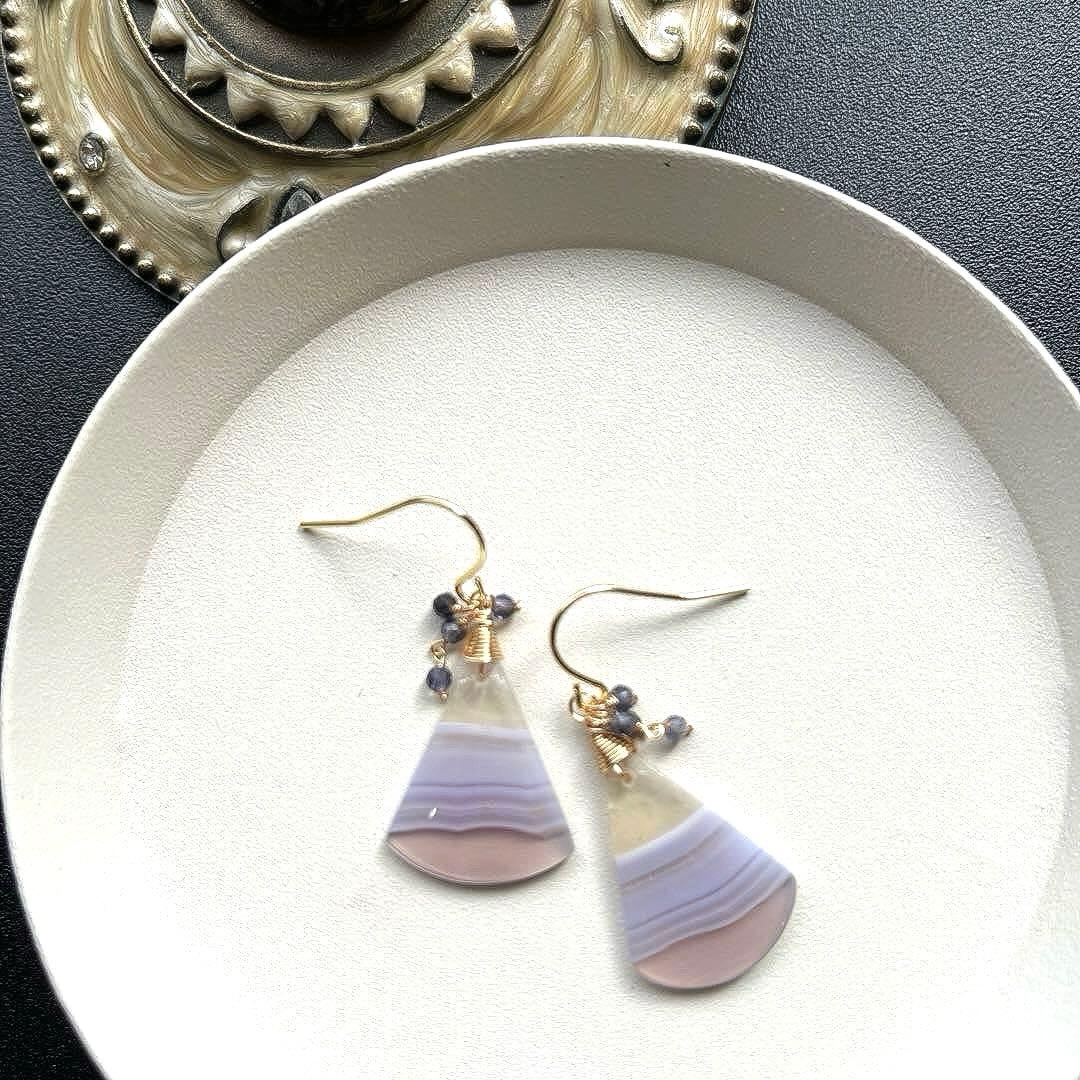 ポメころび様✴︎パープルアゲートピアス＊フープイヤリング