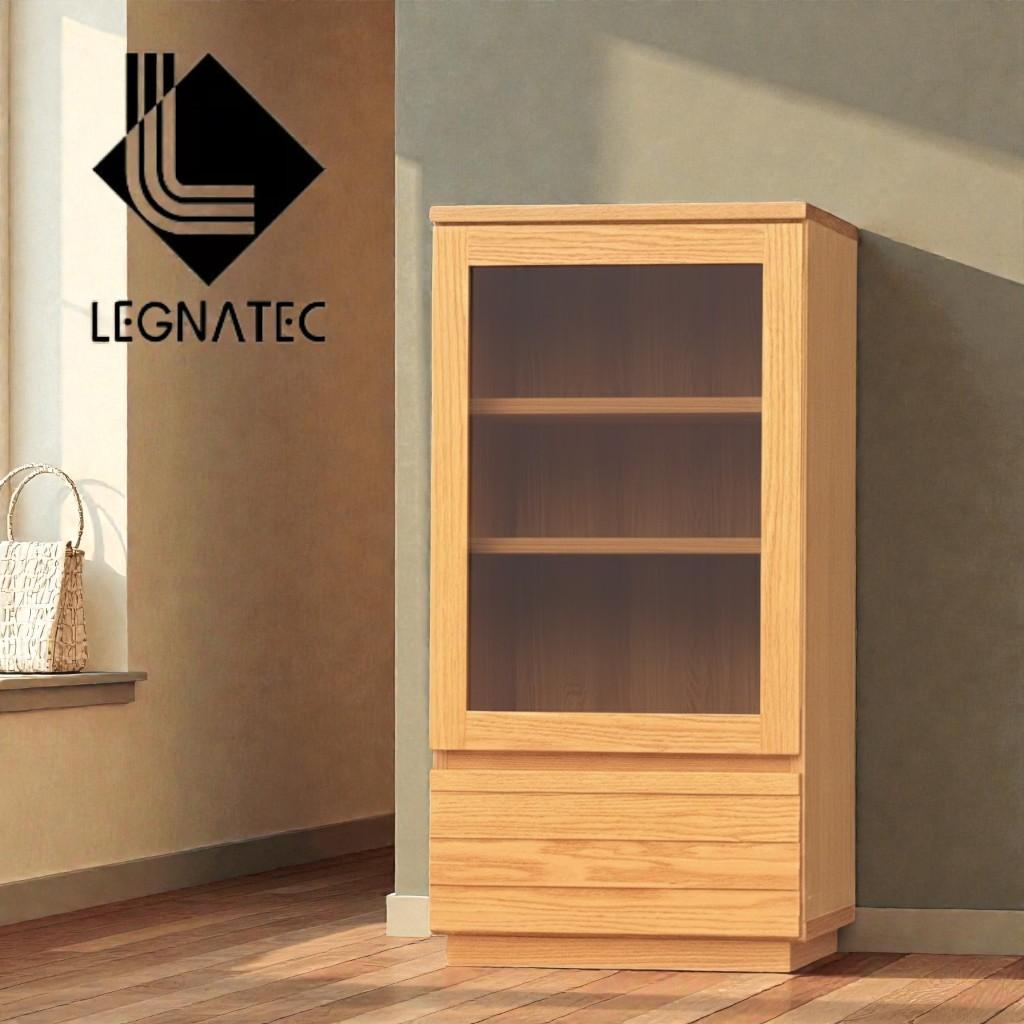 レグナテック ガラス扉　収納棚 引き出し付 無垢材 レッドオーク 幅50