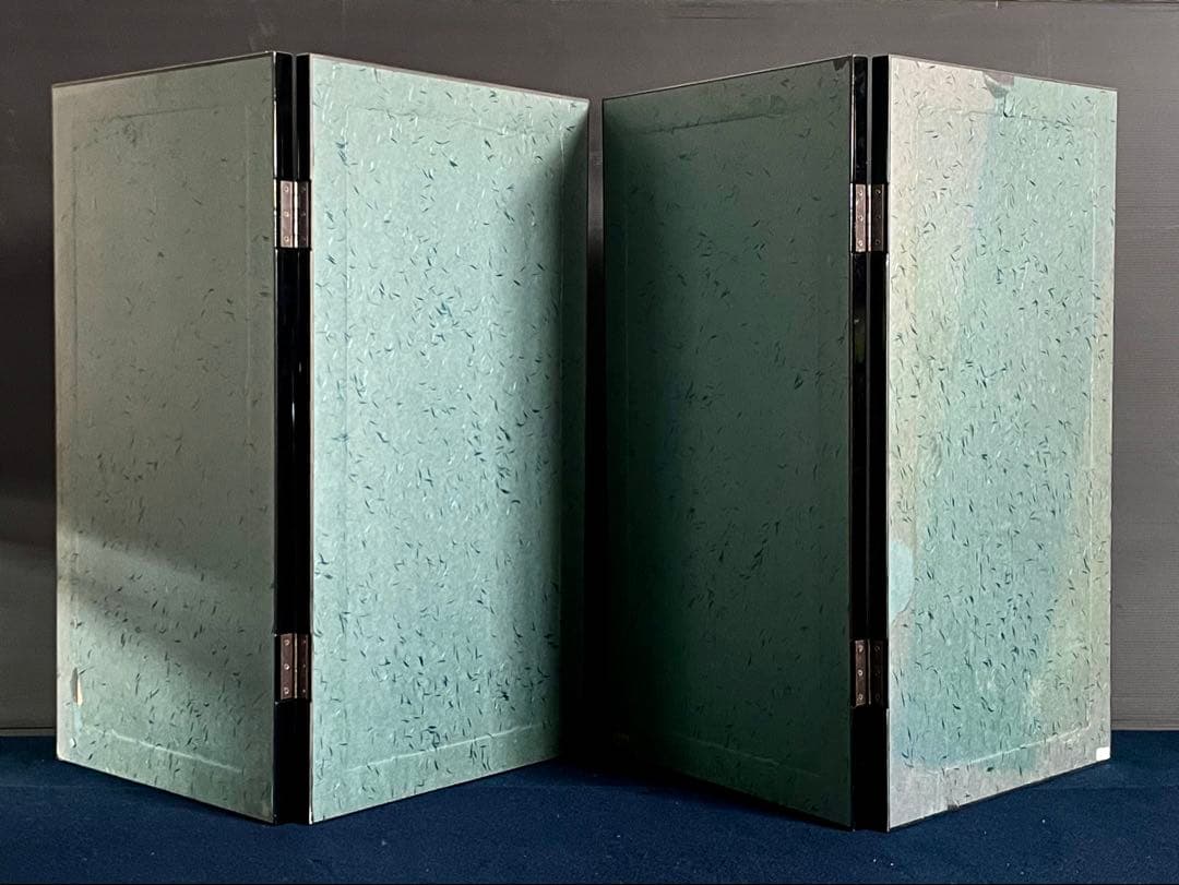 割引❣️【美品】「母」 龍虎 彫金 黒漆塗 二曲一双 屏風 衝立 日本製 （あ③）