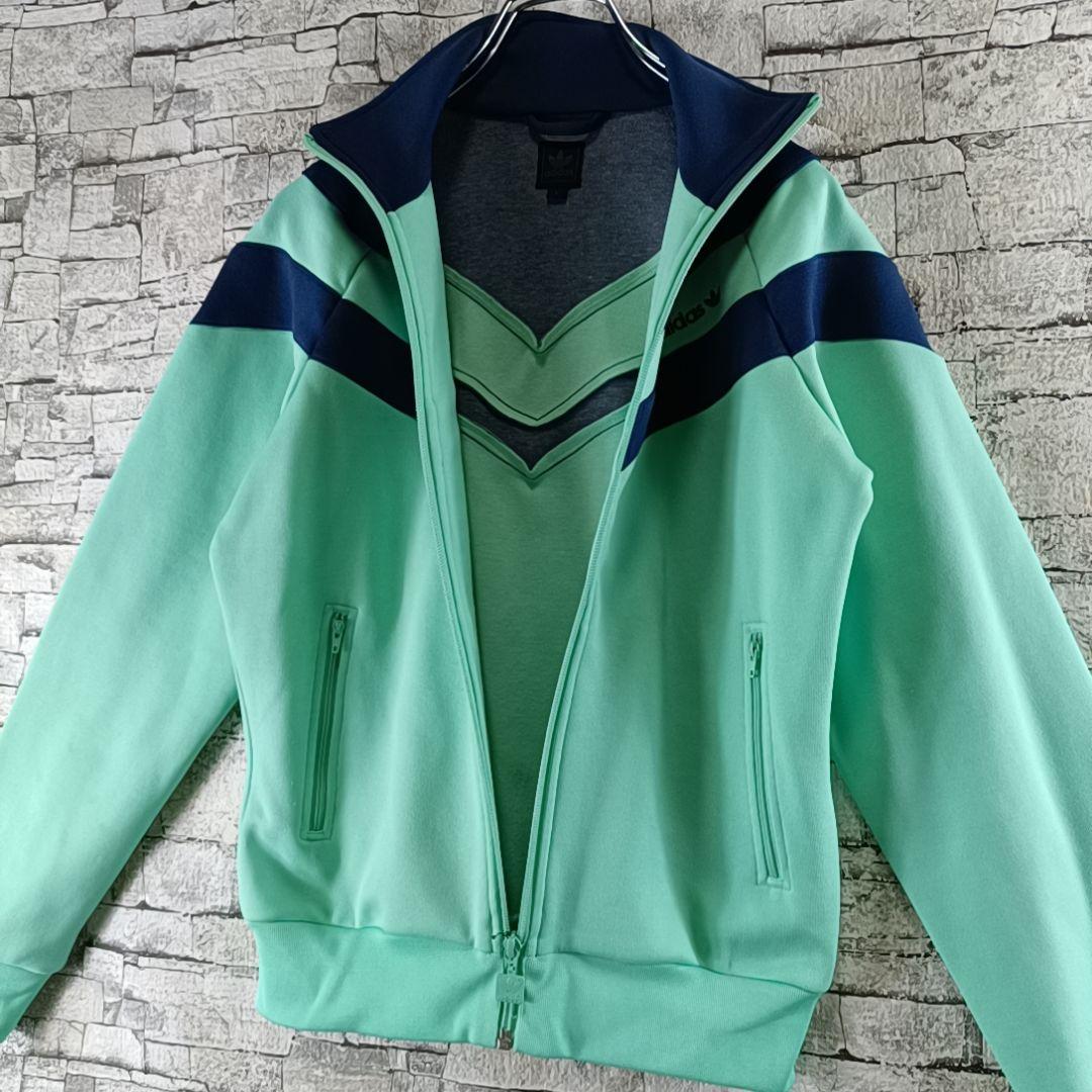 希少✨90sアディダス トラックジャケット ジャージ ミントグリーン 刺繍ロゴL