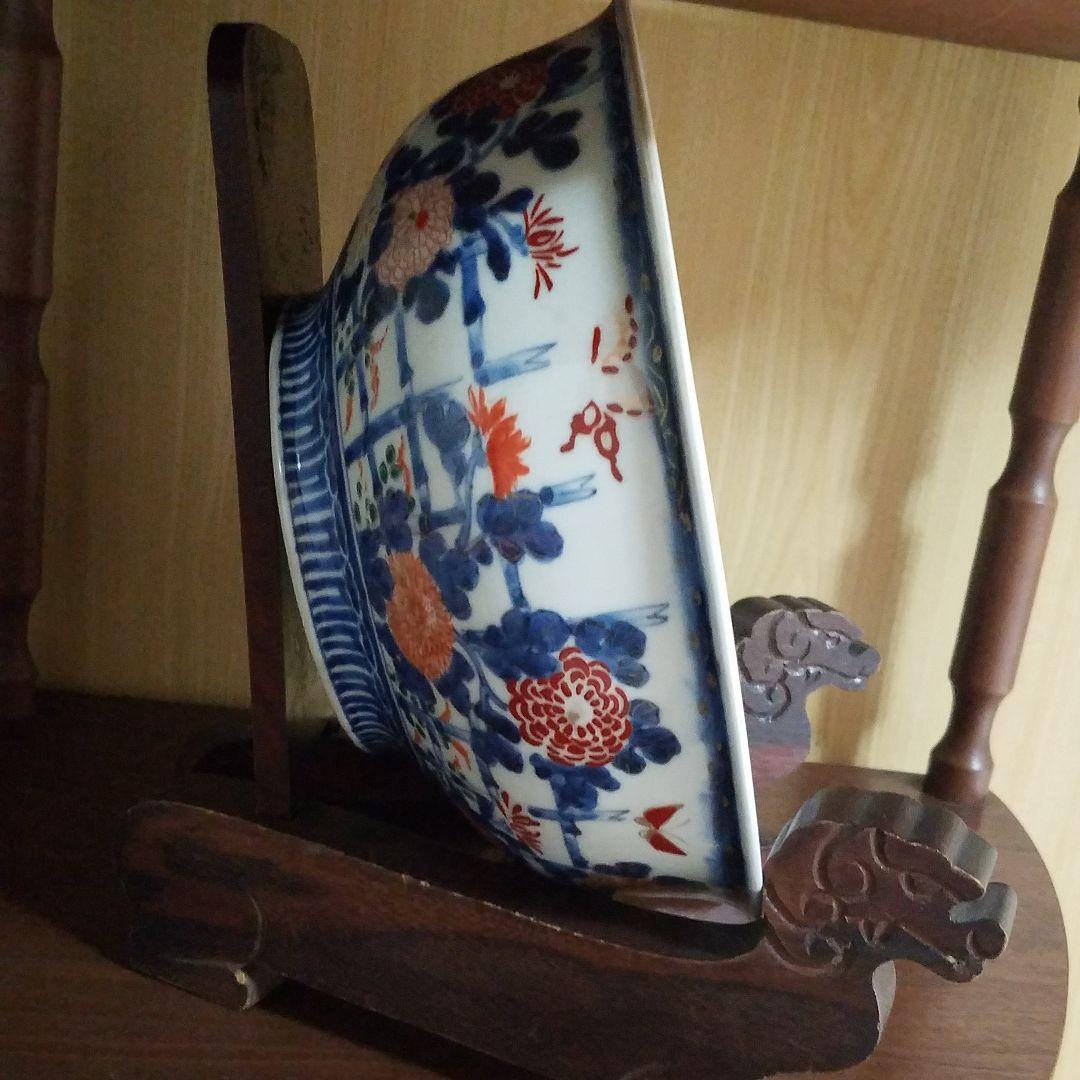 古伊万里　骨董　大鉢　染錦　富貴長春