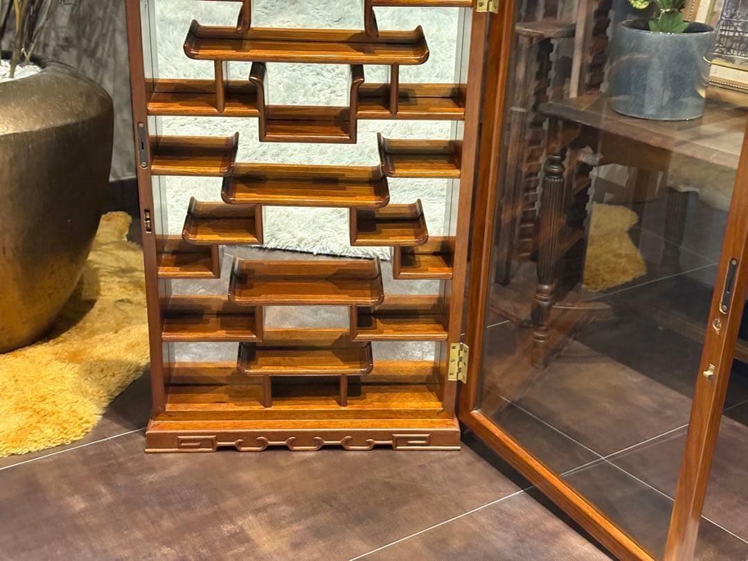 唐木 飾り棚 インテリア アンティーク ビンテージ ミラー 鏡 壁掛け　SZ