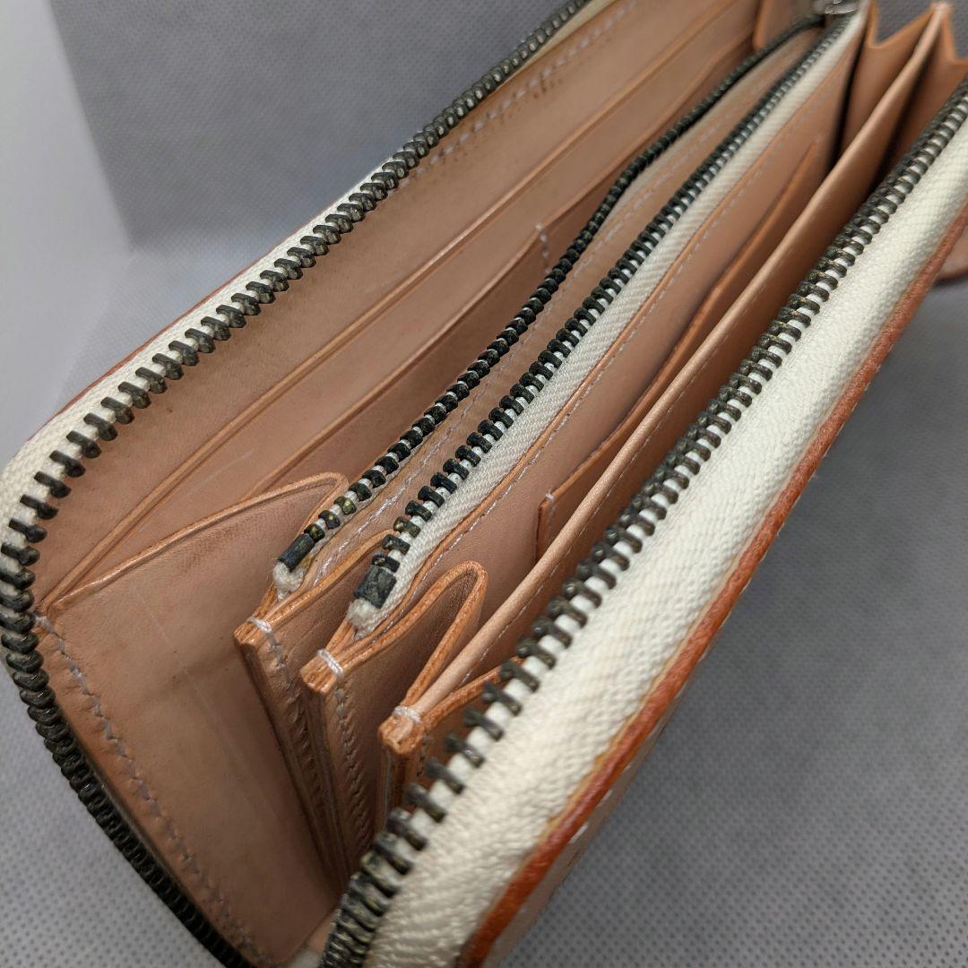 新品ハンドメイド　レザーカービング　ロングウォレット 長財布 ラウンドファスナー