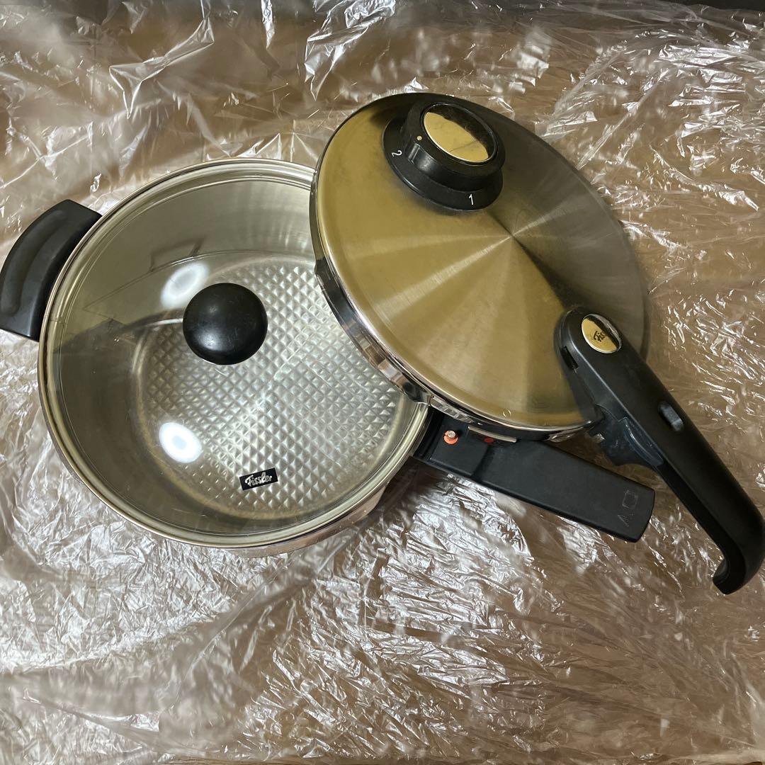 【訳あり】フィスラー　圧力鍋　ガラス蓋セット