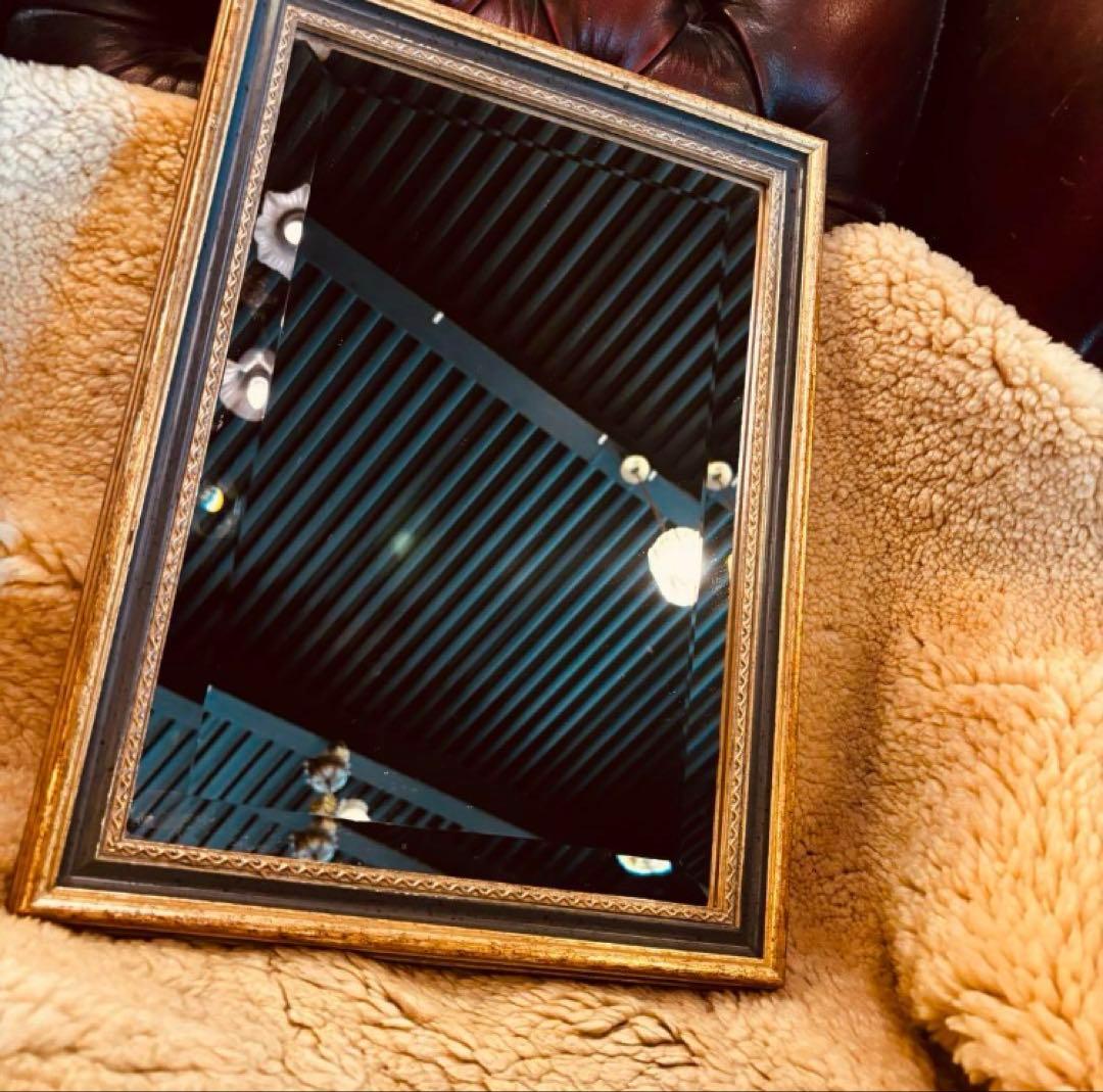 湯布院アンティーク イタリア製 ウォールミラー 壁掛け鏡 ゴールドカラー 額縁