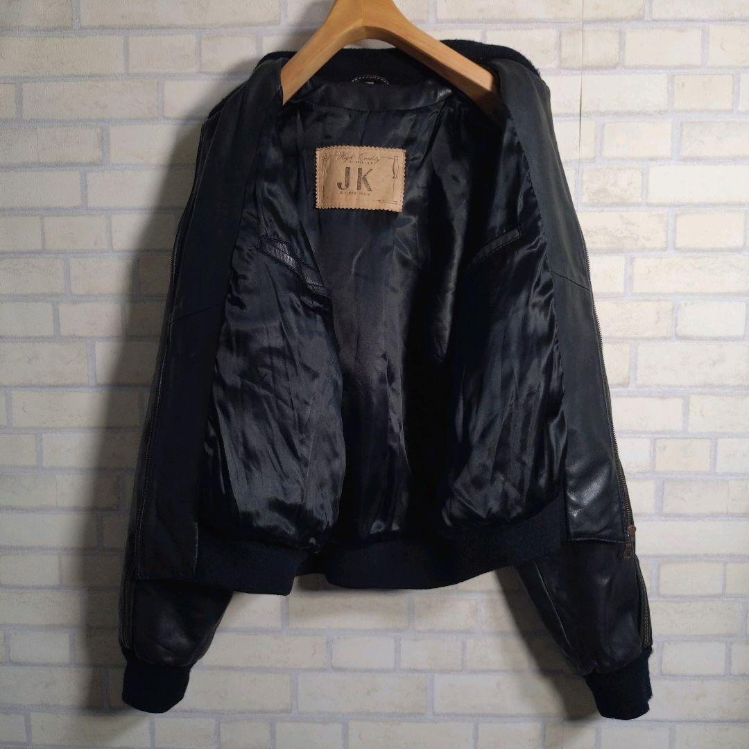 ヴィンテージ★総ステッチ リアルレザー 牛革 レザージャケット ネイビー M相当