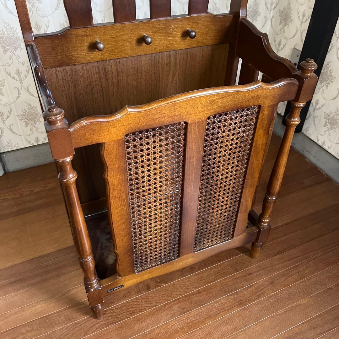 【アンティーク】カリモク 木製 アンブレラスタンド 傘立て 鏡 ミラー 古家具