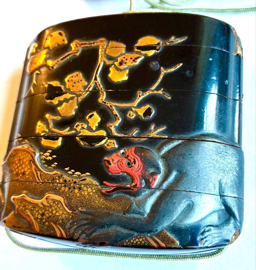 時代物　猿鷹図高蒔絵印籠