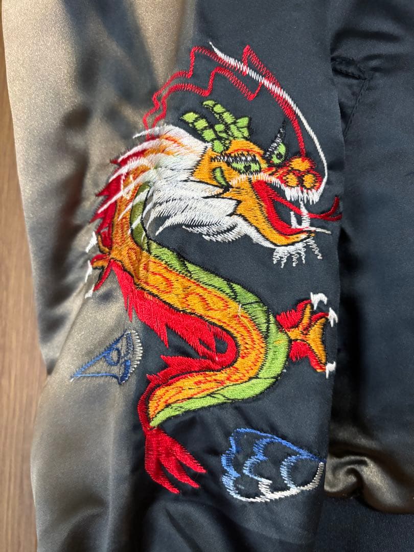 スカジャン　沖縄　龍　ブラック