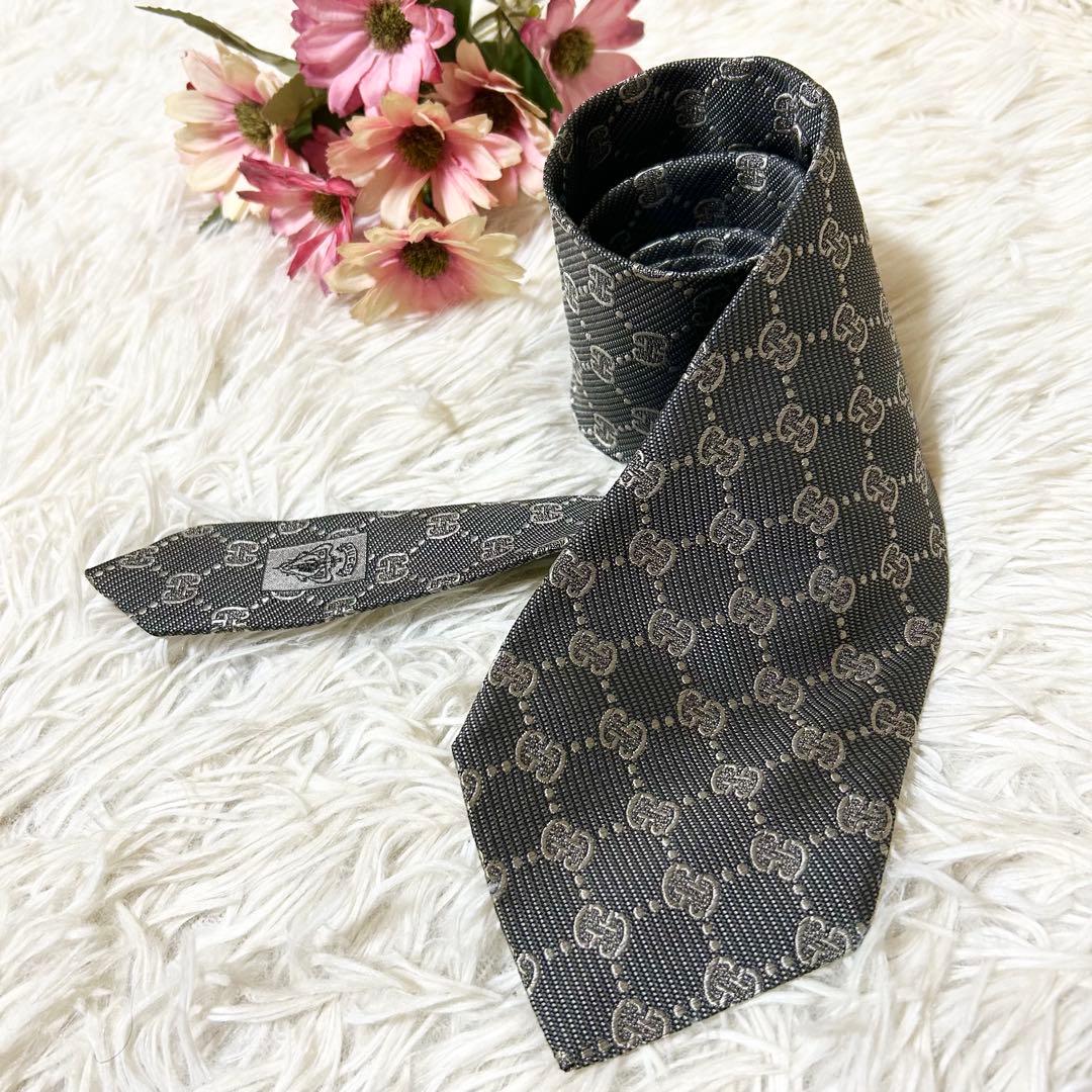 【極美品】グッチ GG 総柄 シルク 100% ネクタイ 【クリーニング済】