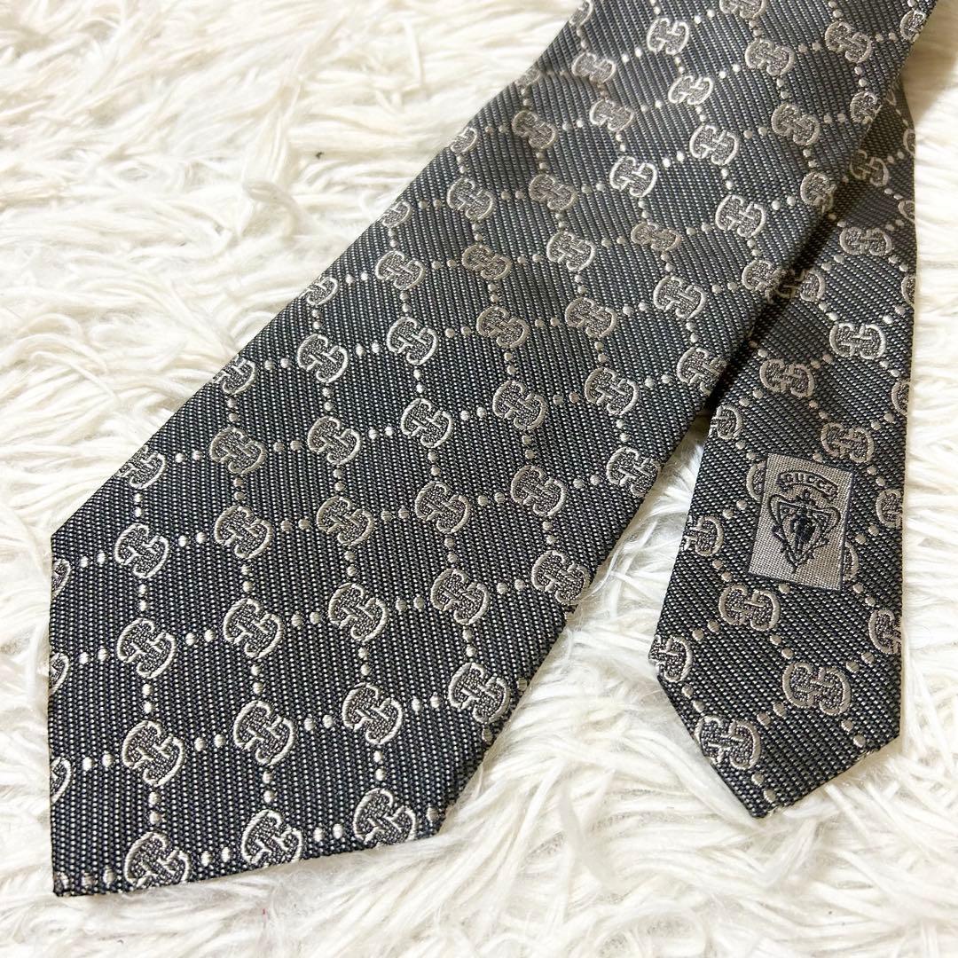【極美品】グッチ GG 総柄 シルク 100% ネクタイ 【クリーニング済】