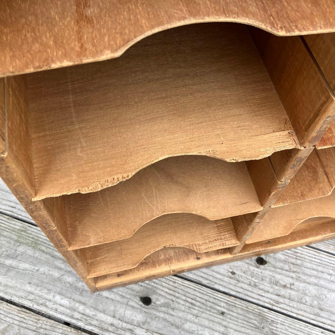 昭和レトロ 古家具 木製棚 書類入れ カルテケース 2列8段 事務用品ビンテージ