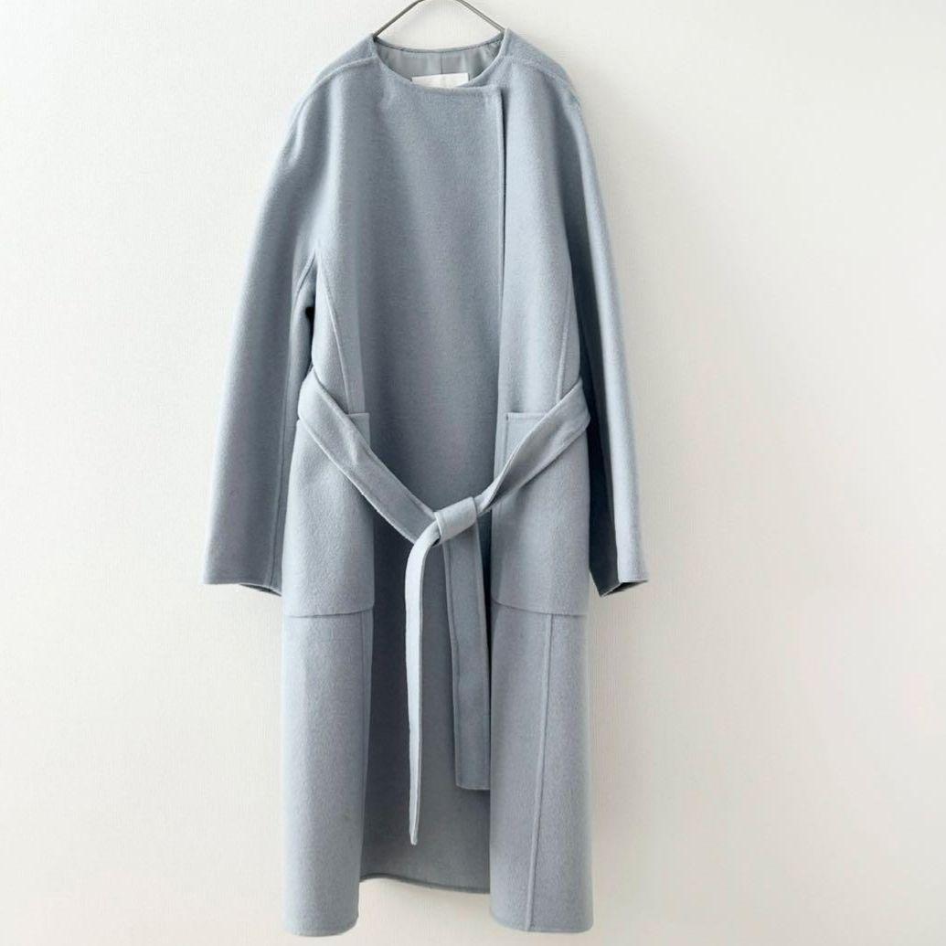 美品✨Ballsey プレミアムウールリバー ノーカラーコート　ブルー　36