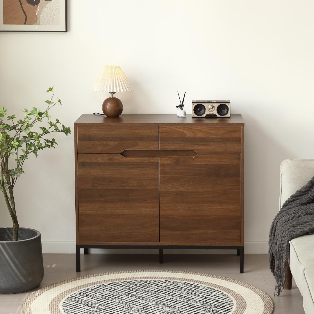 2セット！キャビネット 木製 脚付収納棚 サイドボード【幅90cm】BROWN