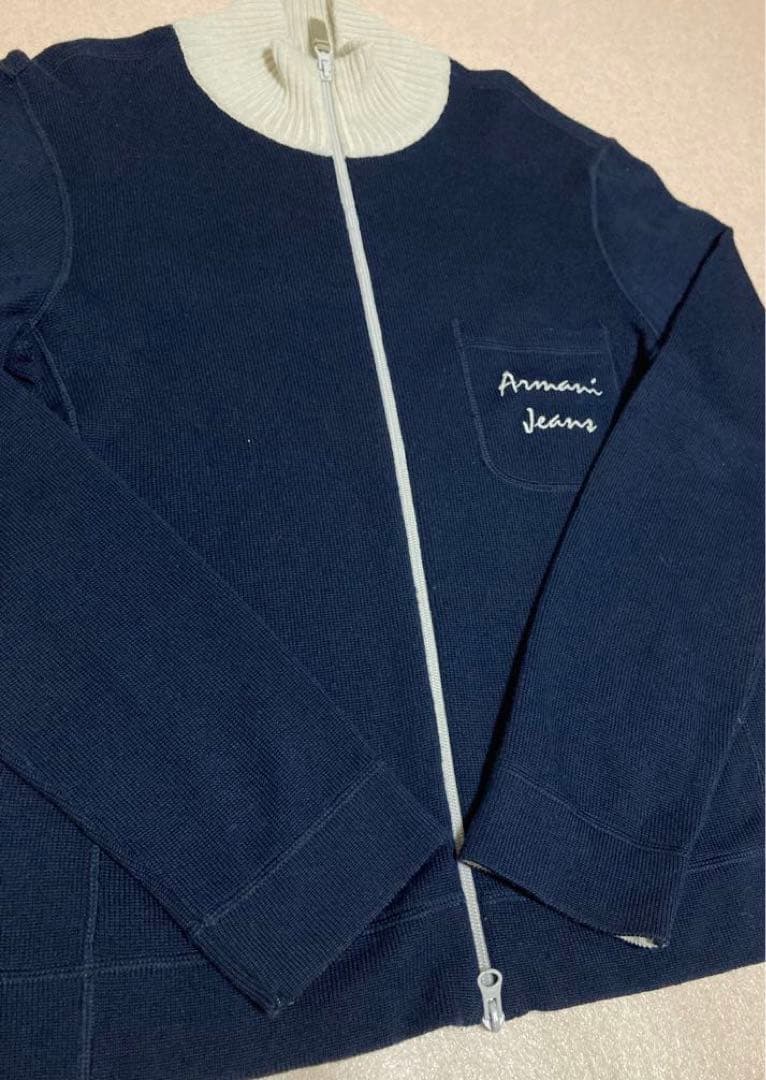 90s 美品 ARMANI JEANS ドライバーズ ニット ジャケット 刺繍
