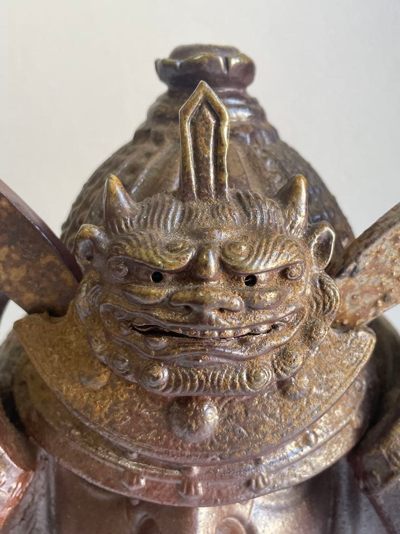 備前焼　木村長十郎友敬作　兜　置物　共箱　本物保証