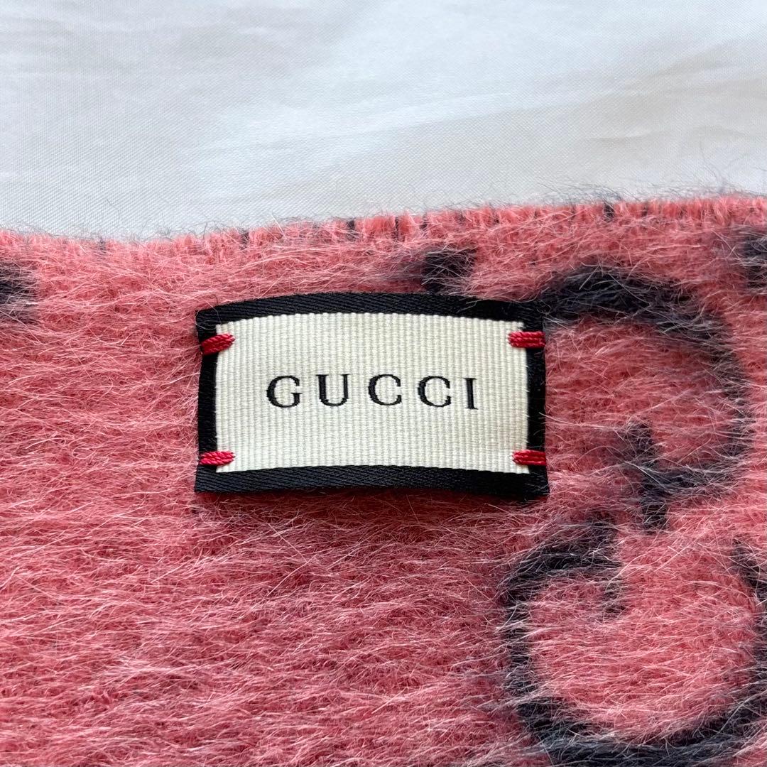 【極美品】　グッチ　マフラー　GG柄　アルパカ　リバーシブル　ピンク　グレー