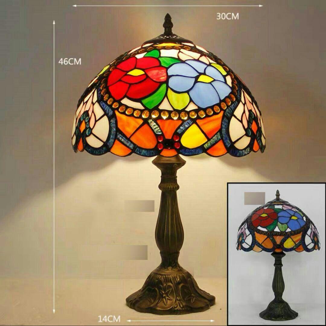 ティファニースタイルテーブルランプ電気スタンドガラスランプ \r ビーズローズ9