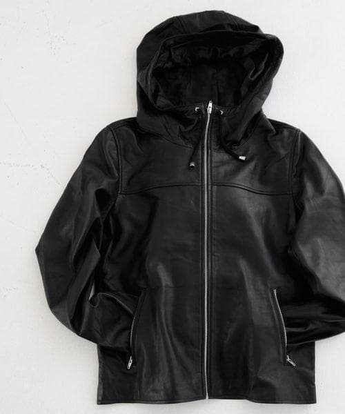 【antiqua】本革♡新感覚デザイン★フーデットレザージャケット【アンティカ】