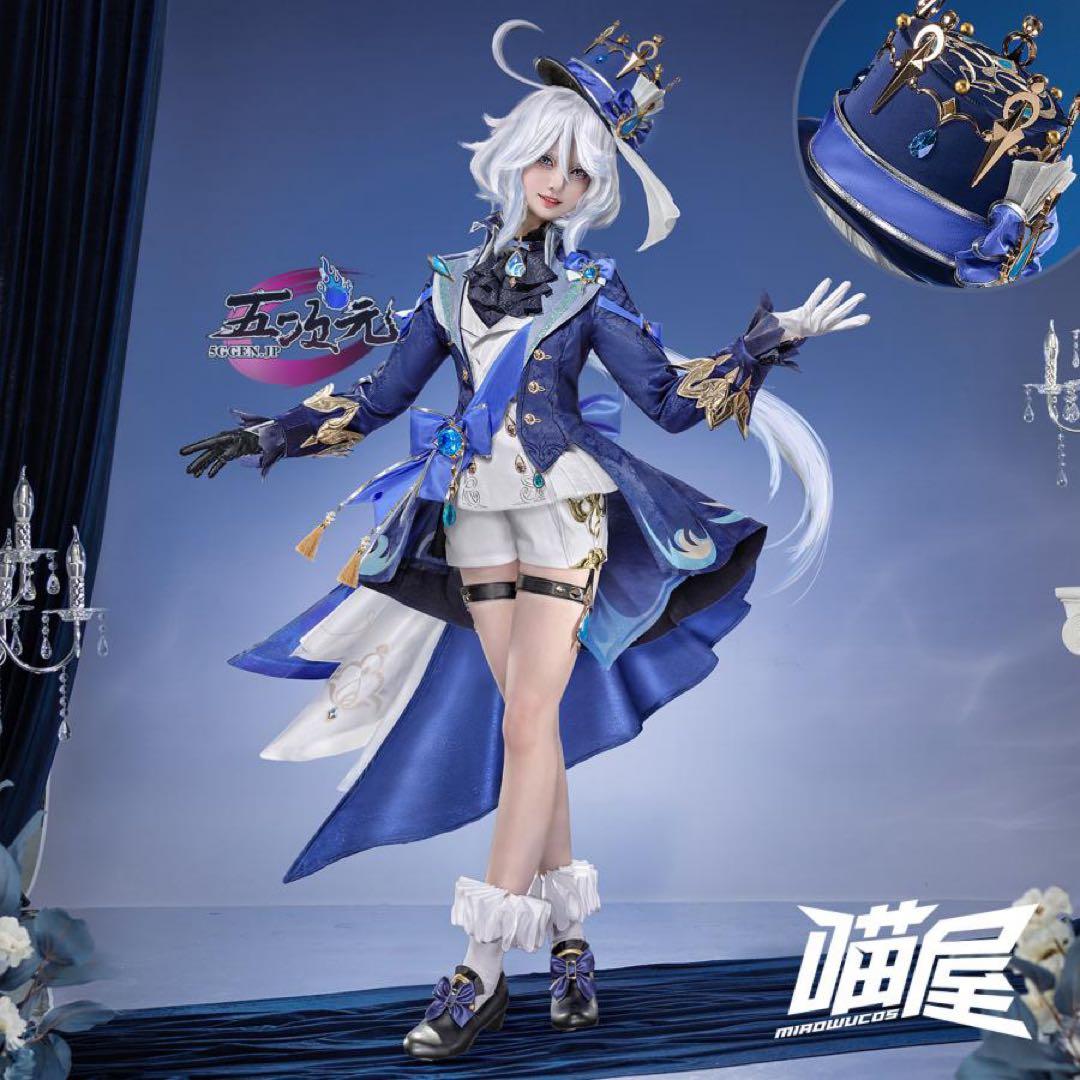 五次元 原神 フリーナ 白 コスプレ 衣装 ウィッグ 靴