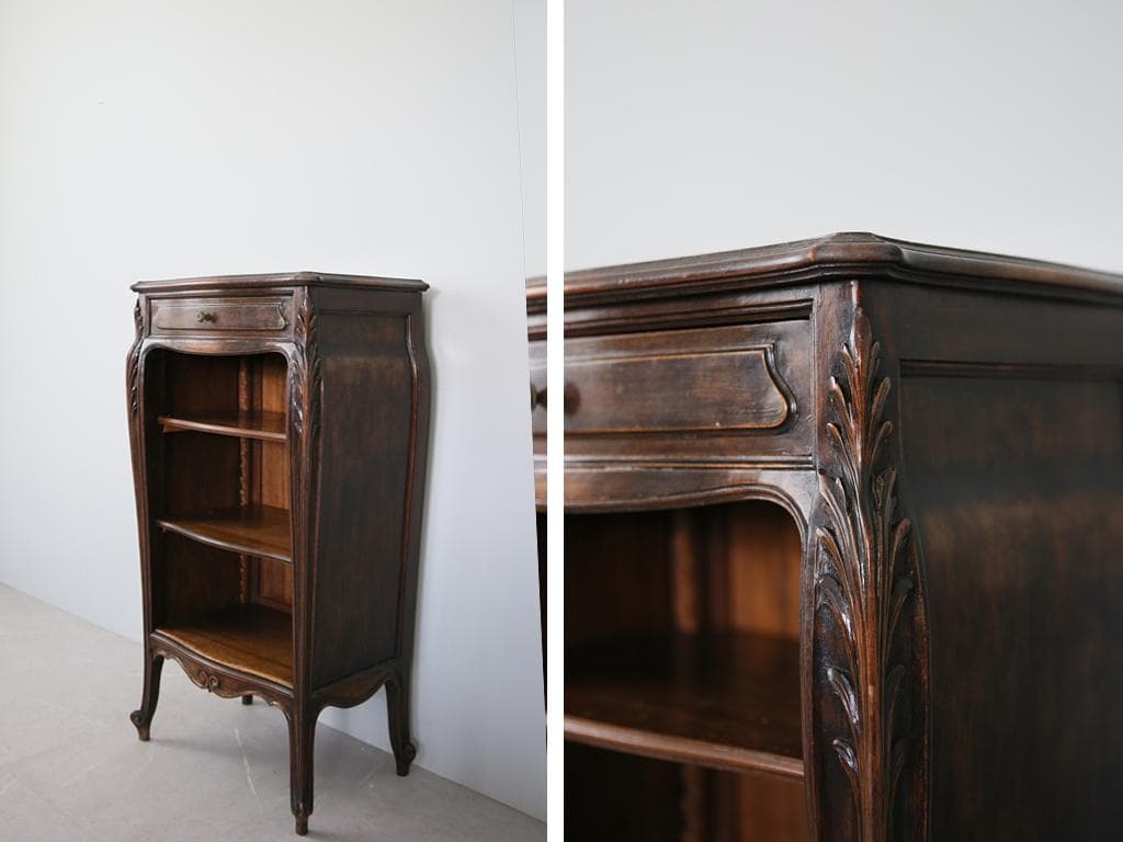 フランスアンティーク猫脚ブックシェルフ/木製本棚/飾り棚/食器棚(90-232)