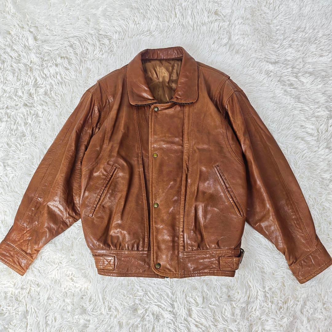 【高級】VINTAGE イタリア製 ラムレザー 短丈 ジャケット メンズ 46