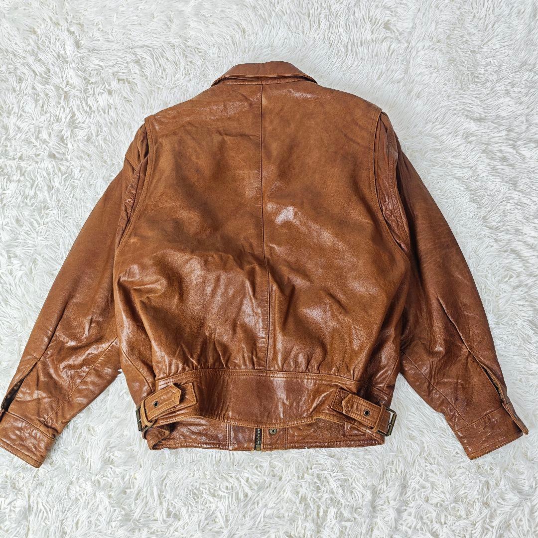 【高級】VINTAGE イタリア製 ラムレザー 短丈 ジャケット メンズ 46