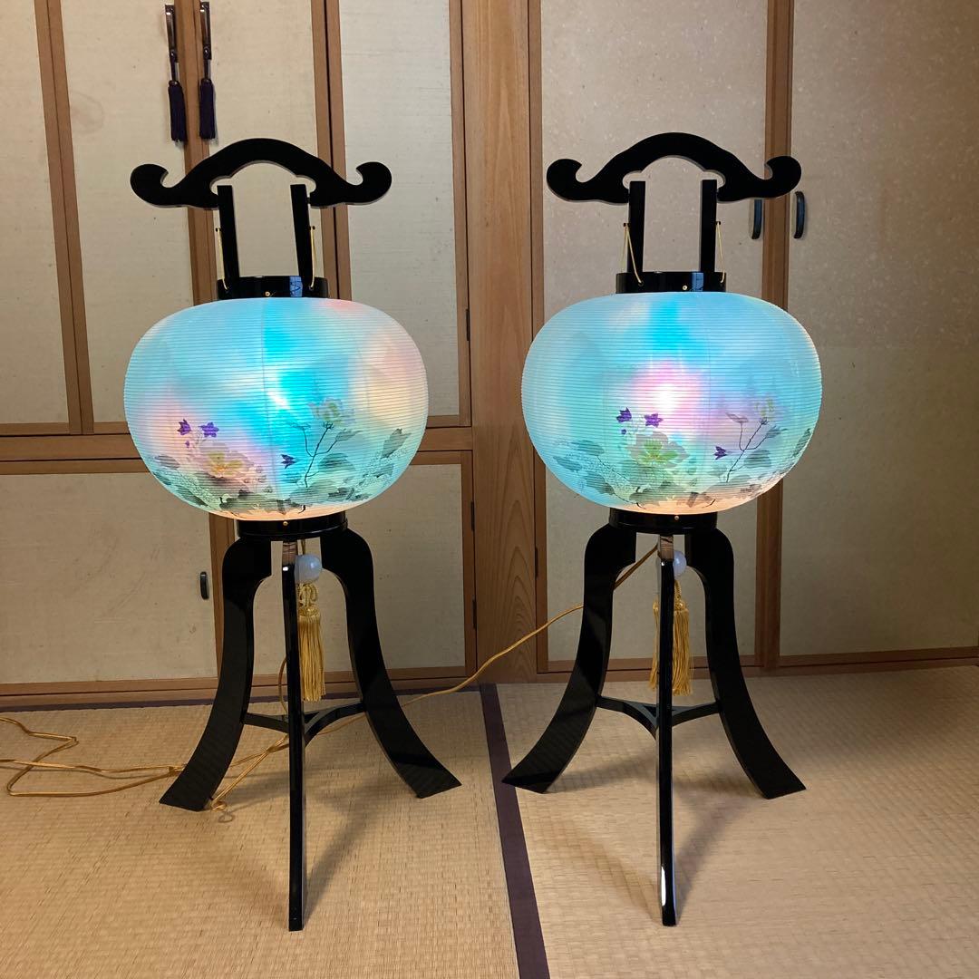 【新品に近い】大内行灯  正絹張り　墨絵　本塗　12号 一対