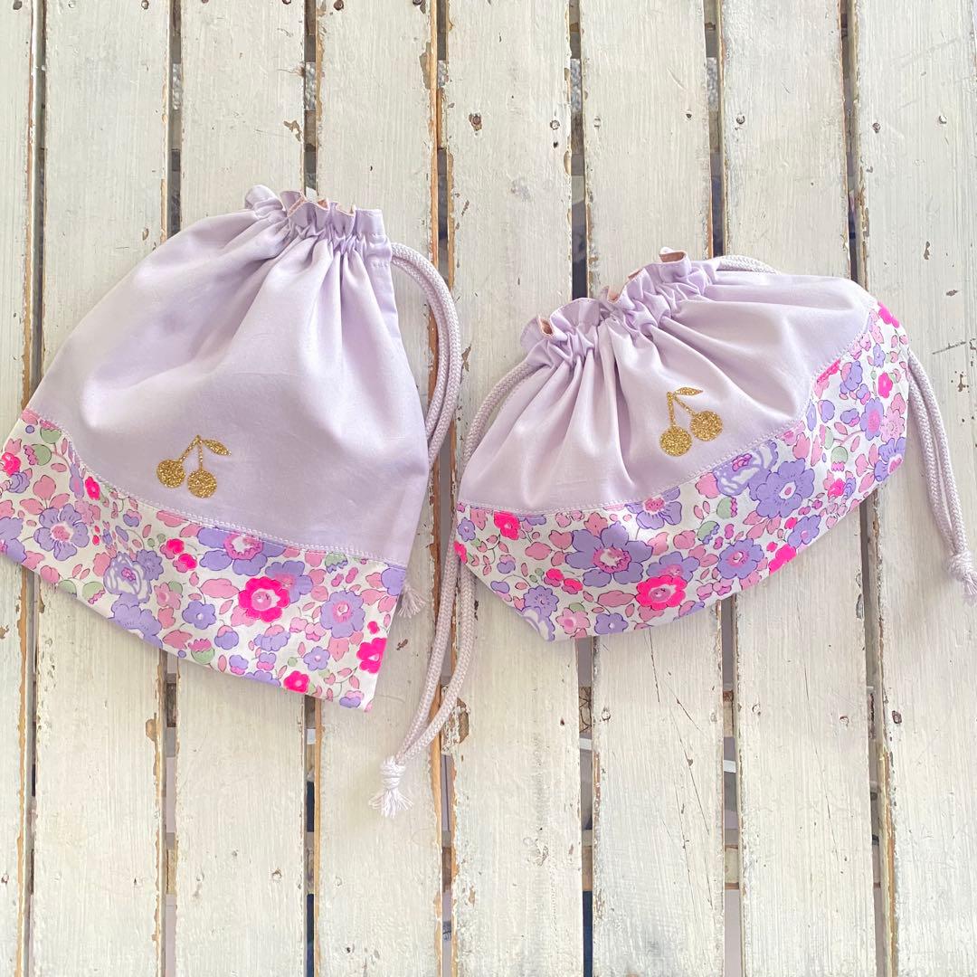 ぴょこ様⭐︎リバティプリント使用×さくらんぼワッペンレッスンバッグ他オーダー