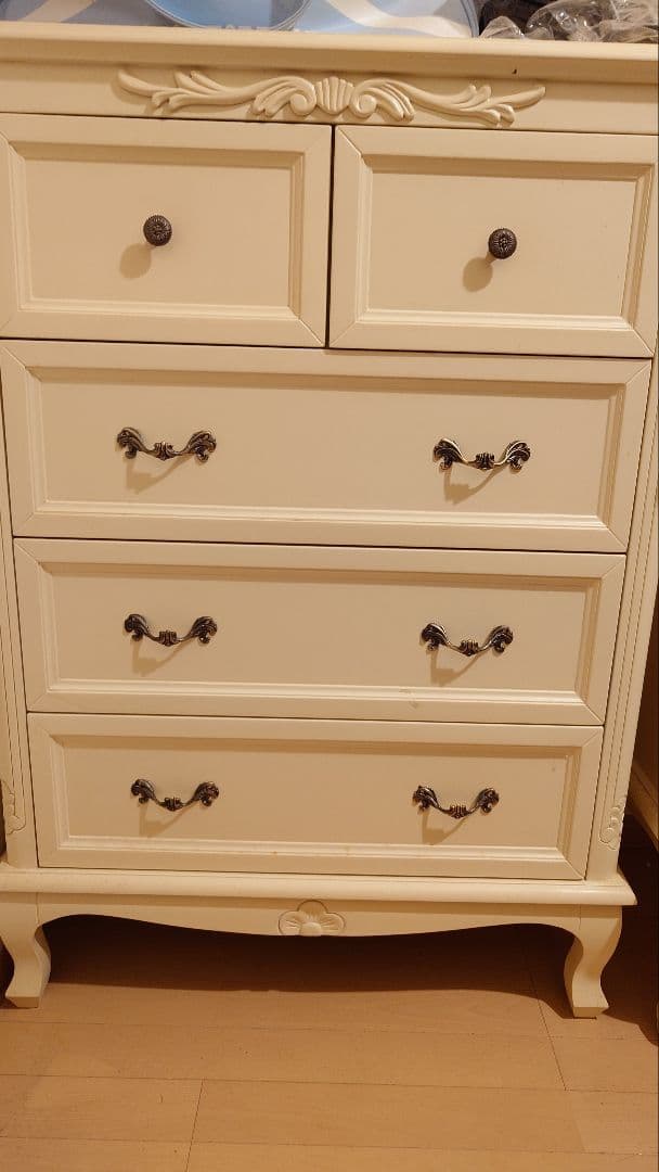 美品姫系アイボリー5段チェストタンス