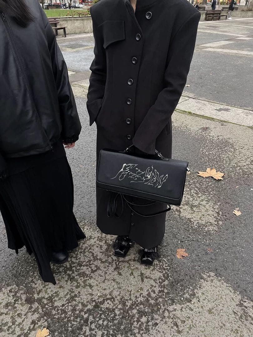 即発送 FUZZYKON ロングコート ボタン L ブラック