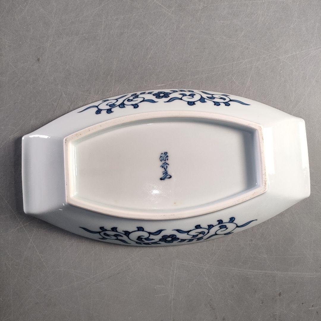 A1380-8/有田焼/源右衛門窯/染付葵流水絵舟形皿4客/共箱/飾皿/懐石道具