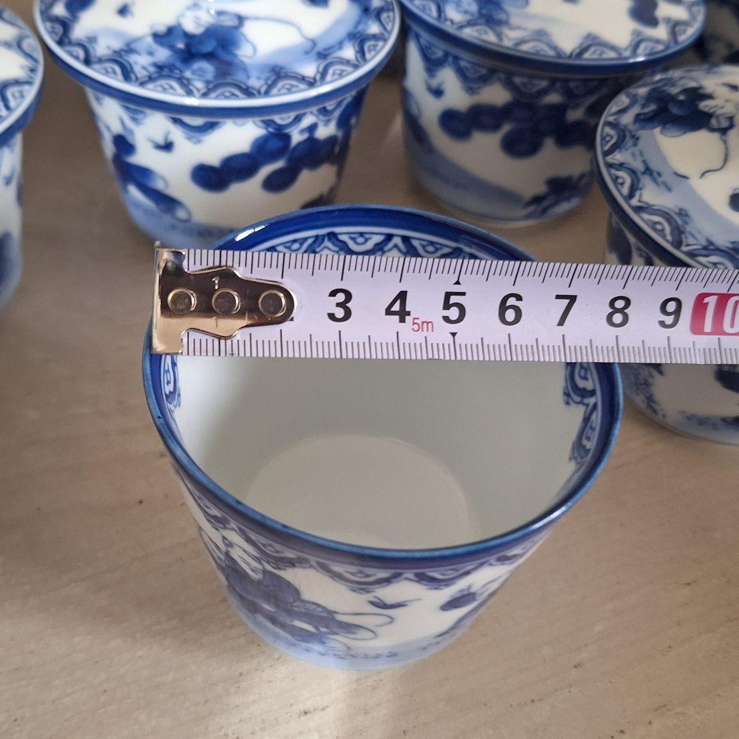 有田焼　鍋島焼　華山　茶碗蒸し椀　陶器　藍色染　付三人唐子柄　ヴィンテージ