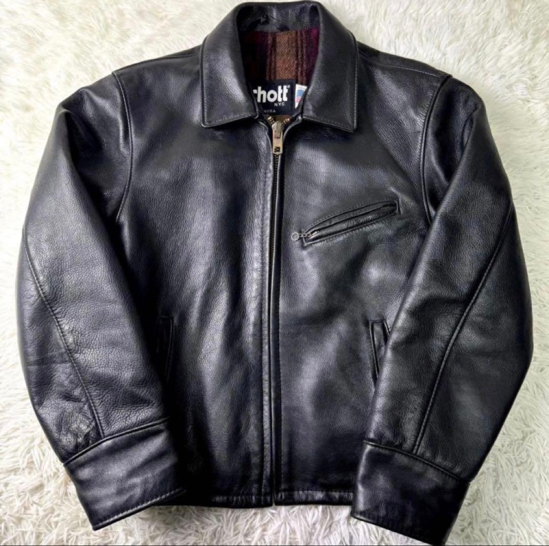 Schott ブラック レザー シングルライダースジャケット