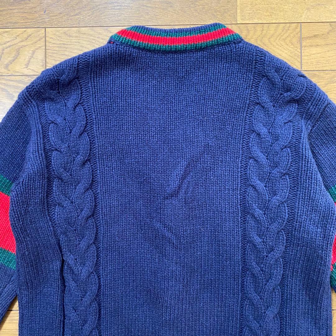 GUCCI ウール ケーブルニットカーディガン 紺 S