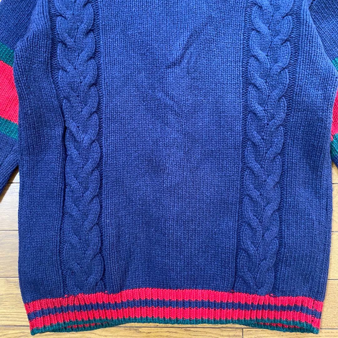 GUCCI ウール ケーブルニットカーディガン 紺 S