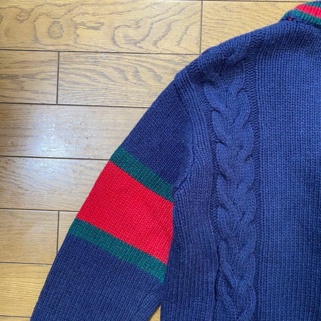GUCCI ウール ケーブルニットカーディガン 紺 S