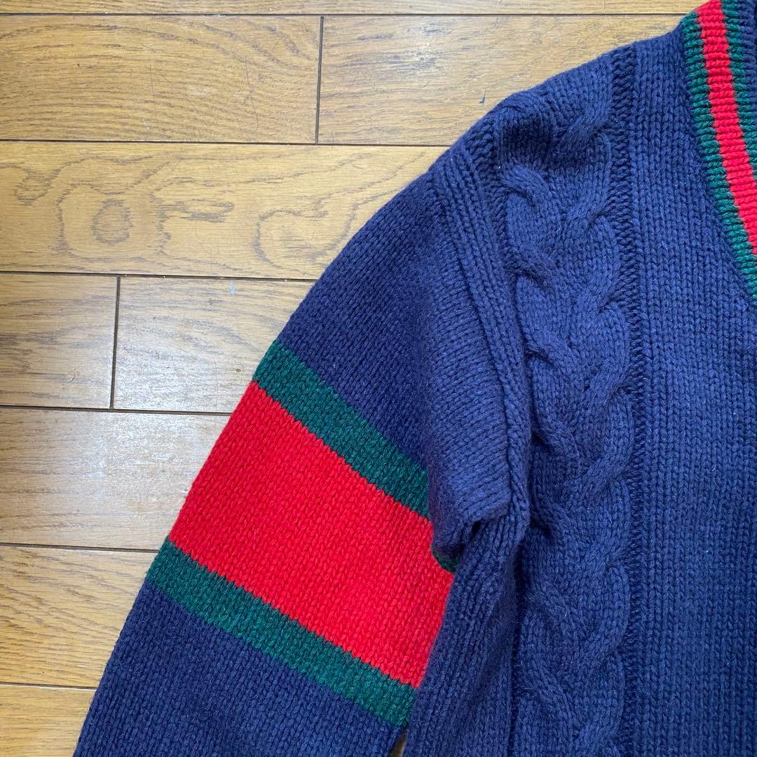 GUCCI ウール ケーブルニットカーディガン 紺 S