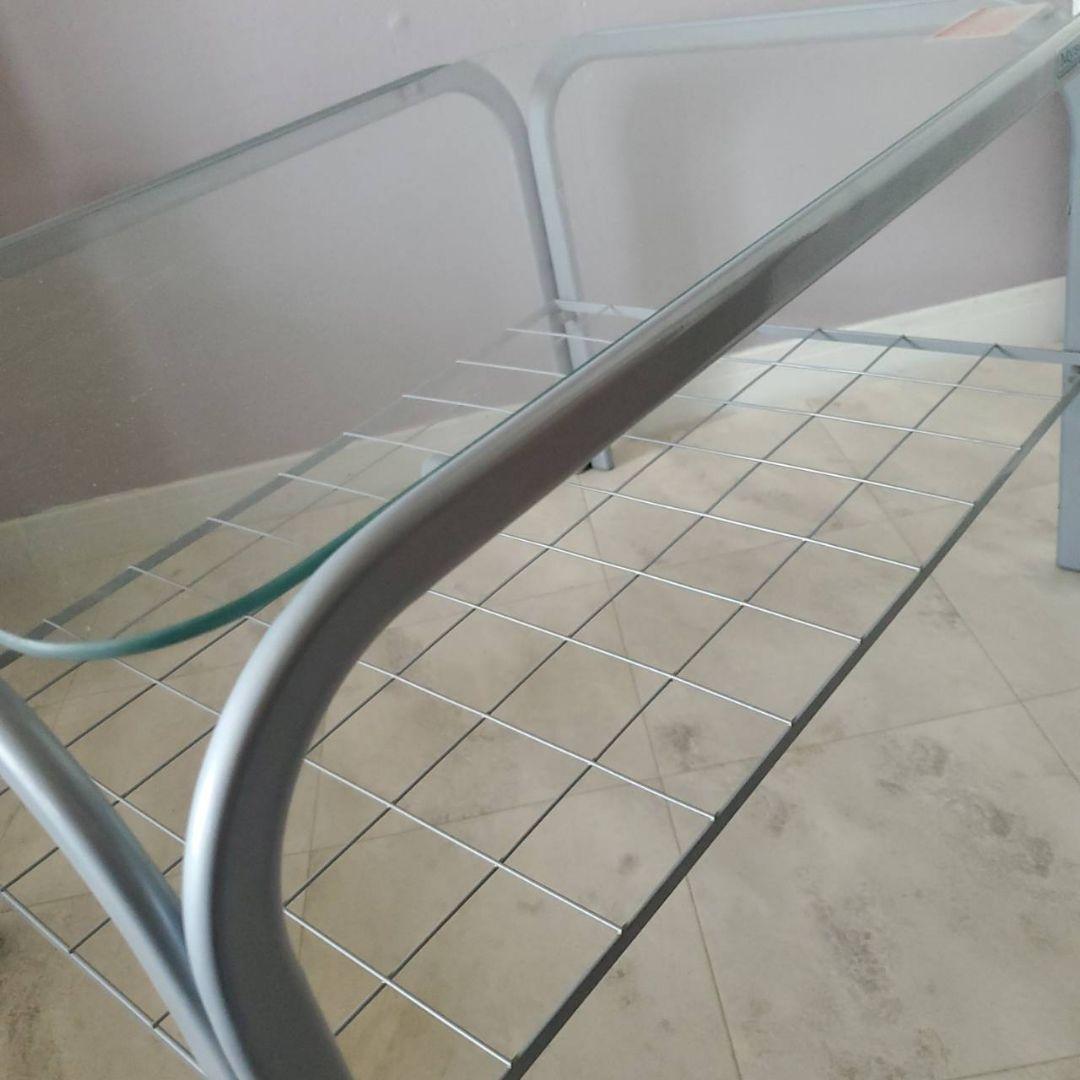 アイリスオーヤマ ガラステーブル レトロ センターテーブル 収納 網棚付き