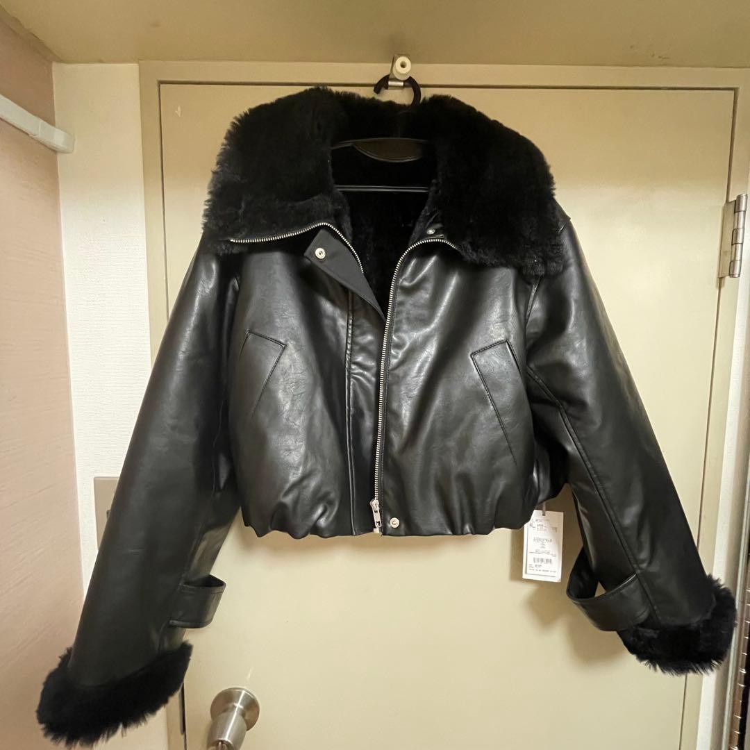 snidel ファー付きブラックレザージャケット
