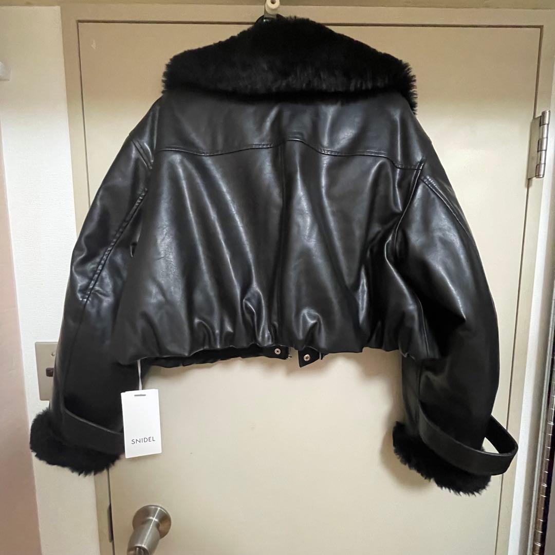 snidel ファー付きブラックレザージャケット