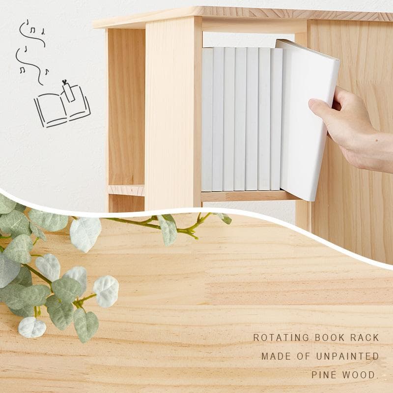 無塗装パイン材の回転式ブックラック 7段タイプ 完成品 [8164]