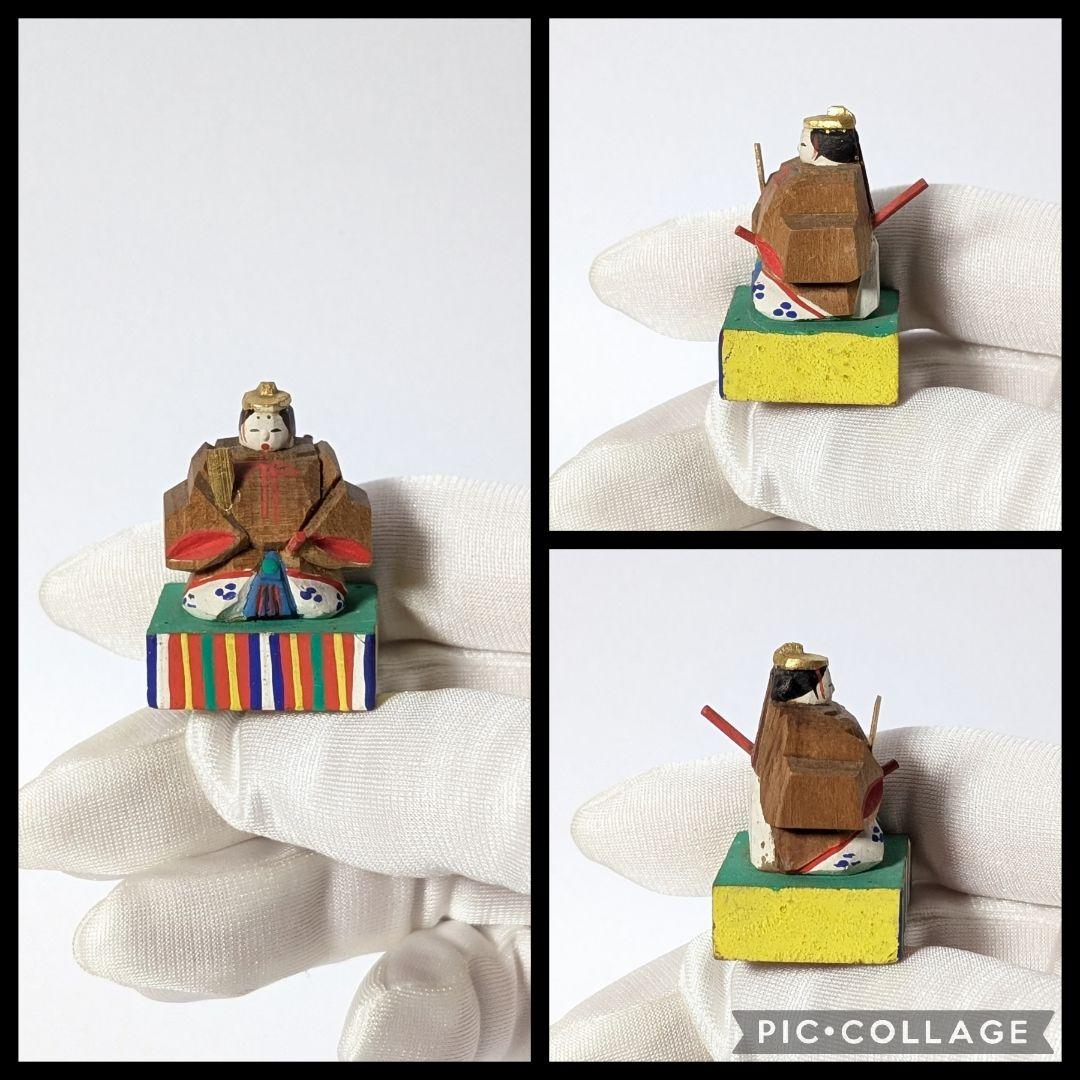 昭和レトロ　奈良一刀彫　豆雛　古作　金彩木彫り彩色　伝統工芸品✨貴重✨かわいい